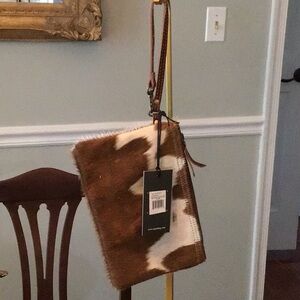 Myra White & Brown and White Fur Wristlet Cow Print